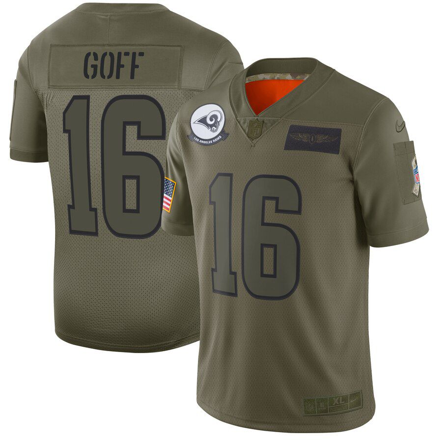 Men Los Angeles Rams #16 Goff Green Nike Olive Salute To Service Limited NFL Jerseys